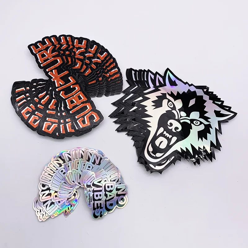 Custom Self Adhesive Irregular Shape Holographic Logo Stickers Label Screen Printing Die Cut Laser Hologram Vinyl Stickers