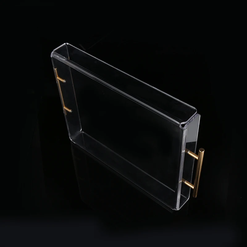 Rectangle Acrylic Serving Tray Clear Storage Tray With Gold Handles