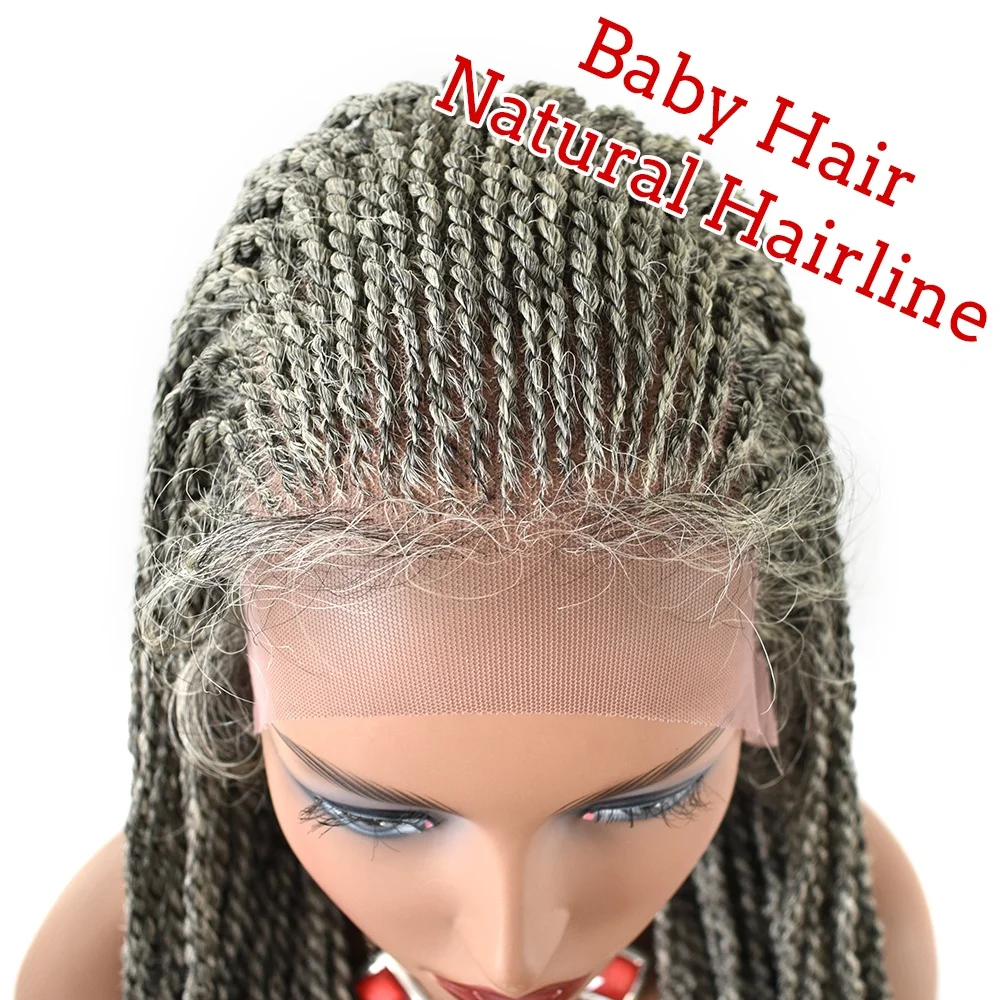 Long Braid Ombre Color 13*4 Synthetic Hair Silk Lace Front Braiding Cornrow Wigs for Black African Women