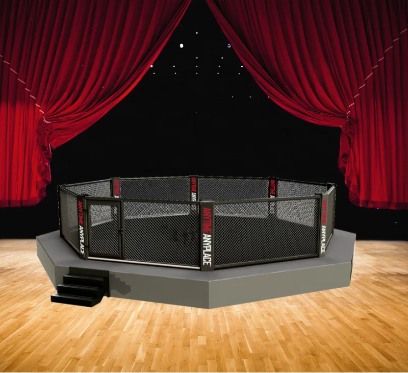 Competition Boxing MMA Cage Black Color Customized Logo 1 Meter Catwalk Platform Octagon MMA Cage