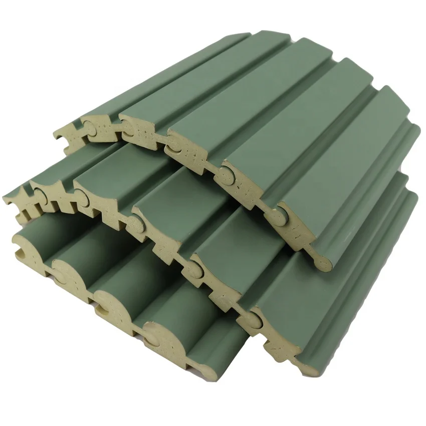 European design Good Quality PVC Solid Wooden Slat Rotating Grille Wall Panel Curved WPC Wall Panel for reception decoration