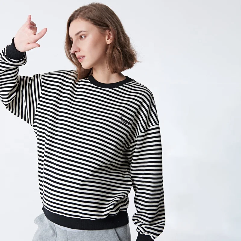 Winter Pregnant Clothes Round Neck Striped Pullover Cotton Loose Maternity Women Sweater