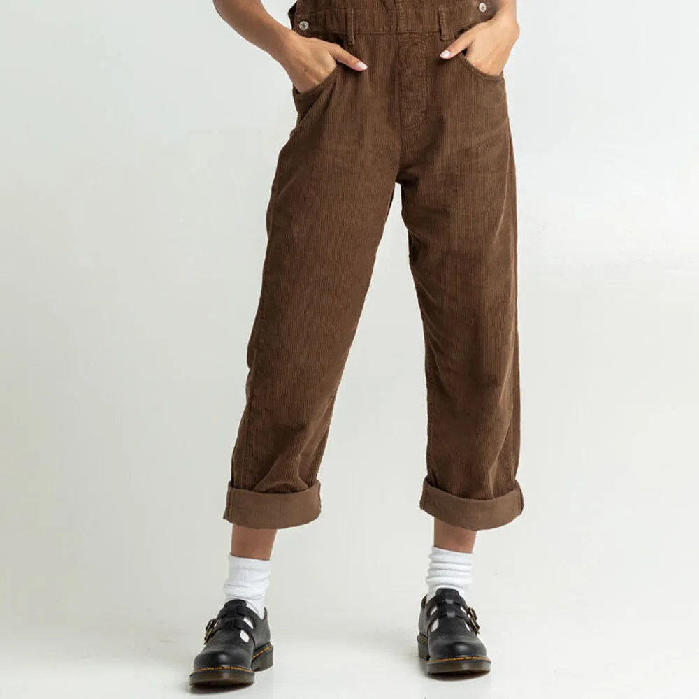 Custom Solid Loose Casual Cargo Sweatpants Jumpsuit Brown Corduroy Retro Baggy Suspender Trousers Cotton Pants Overalls Women
