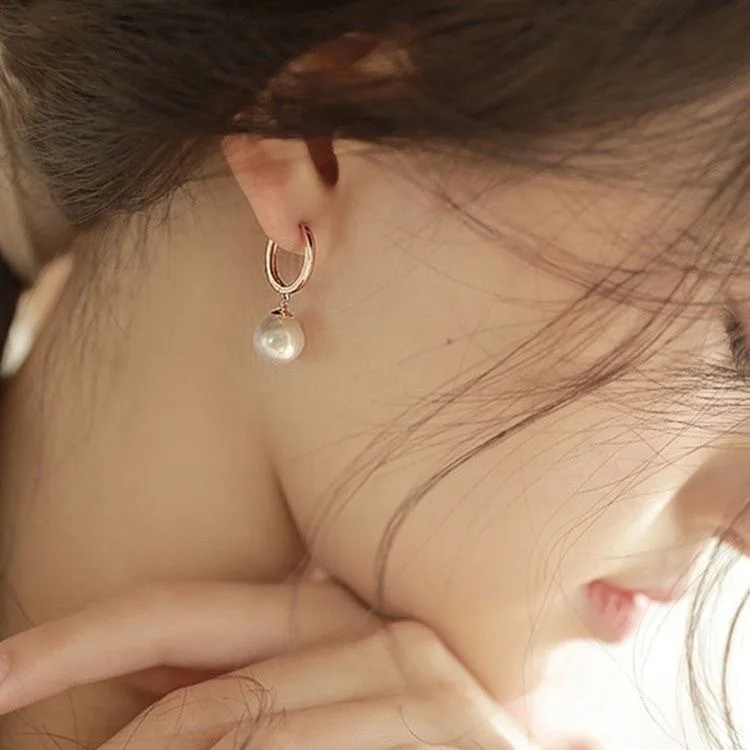 zooying  Simple high-grade sense small sweet temperament with pearl earrings pendant silver needle