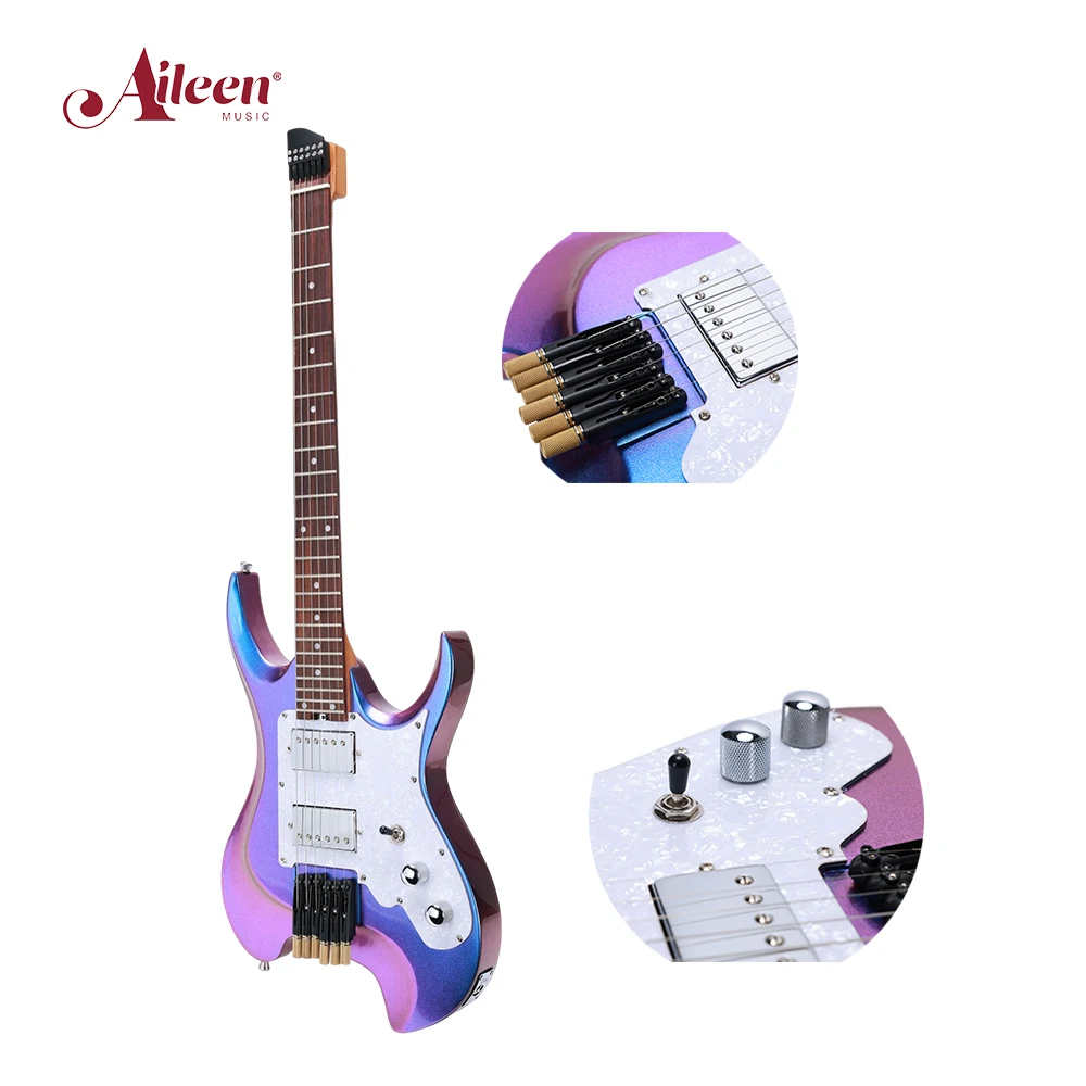 Chameleon effect headless guitar electric Solid okoume body with Alnico 5 humbucker pickup (HGE700)