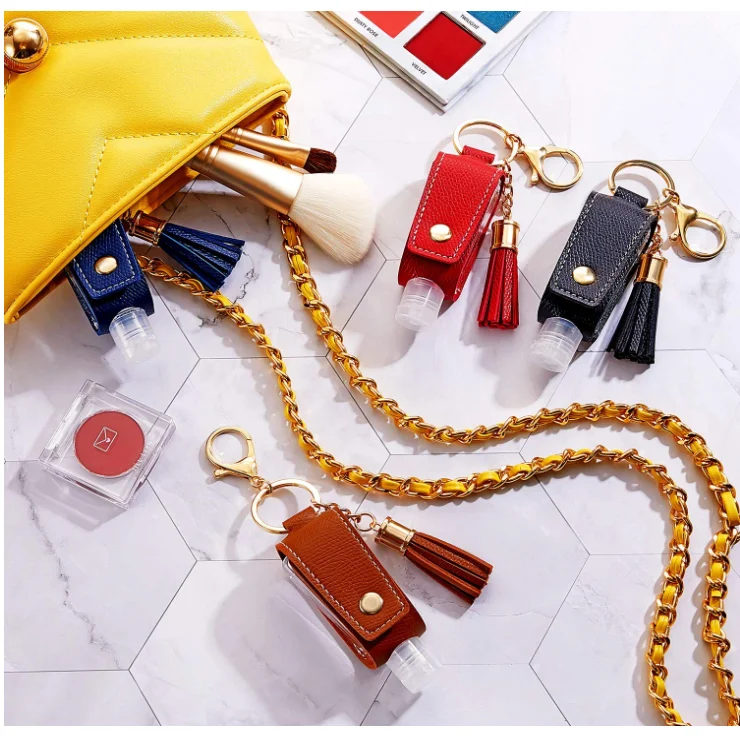 В наличии, кожаный чехол для дезинфицирующего средства для рук 30 мл, держатель, брелок-спрей с кожаным перцем и бутылкой 30 мл