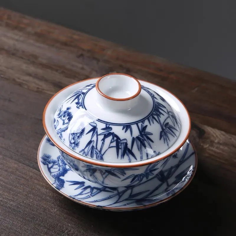  Сине-белая большая керамическая чайная чаша Gaiwan 4 дюйма чайный набор кунг-фу с 150