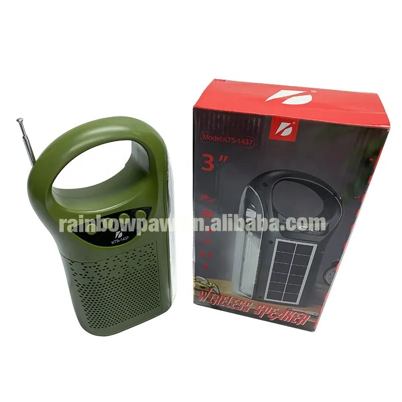 Kts Speaker Solar Charging Bt Wireless Outdoor Portable 3 Inch Speaker With Led Torch Light Emergency Flashlight mp3 fm radio