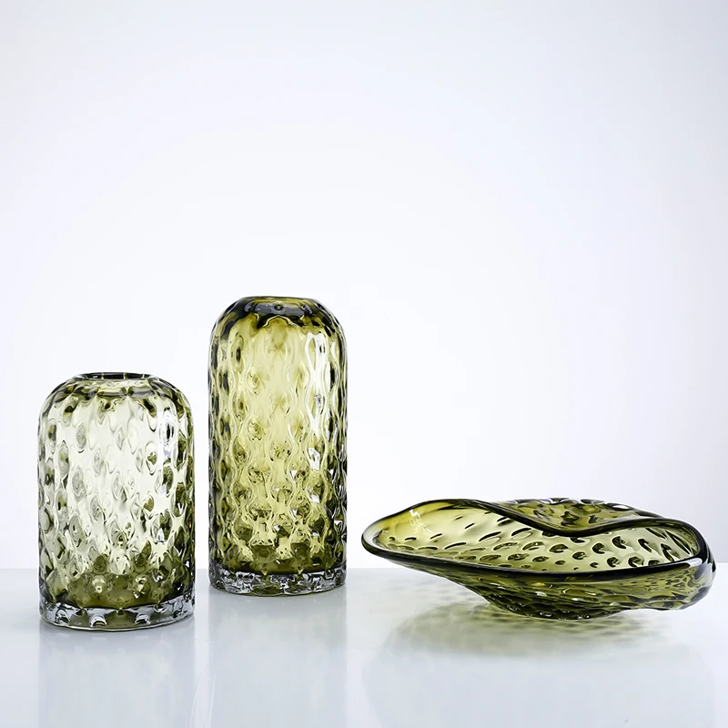 Light Luxury green nordic minimalist living room flower arrangement hydroponic glass vase set wholesale glass vases for wedding