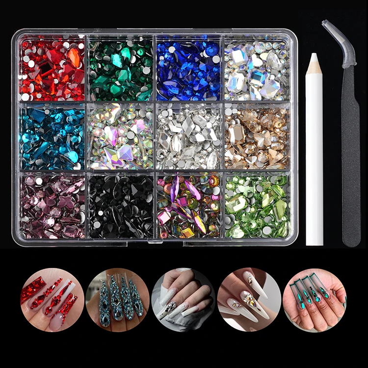 Colorful crystal charms 3d diamond nail art rhinestones multicolor crystal nail rhinestones