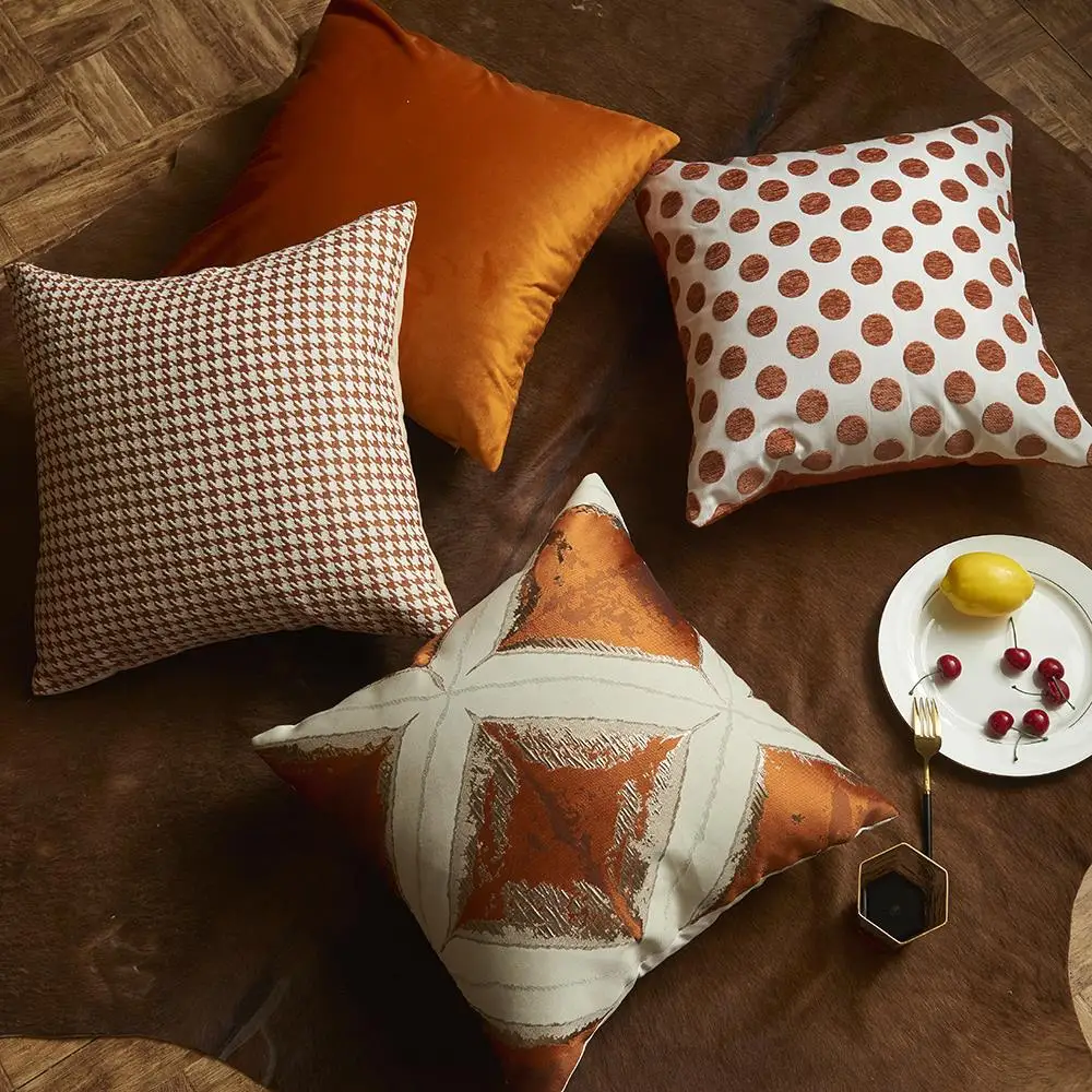 Luxury Throw Pillowcases Orange Color Velvet Sofa Cushion Covers Fashion Decorative Square Pillow Cover 45X45cm