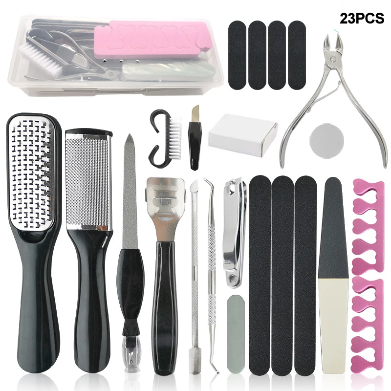 Professional Pedicure Tools Set 27 in 1 Stainless Steel Foot Care Kit Foot Rasp Dead Skin Remover Pedicure Kit