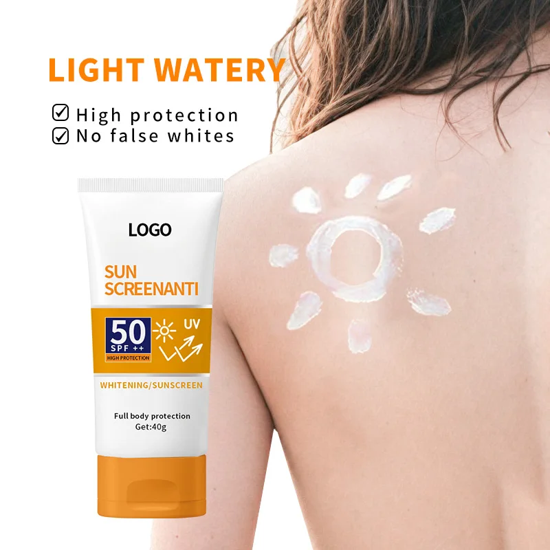 OEM Factory 40G Free Paraben Non Greasy Hexyl Benzoate Non Oil Resistant Water Based Facial Sunscreen Cream Over Lotion