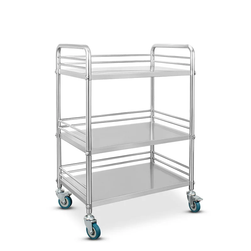 2-layer stainless steel hospital trolley nurse cart for dental clinic home use