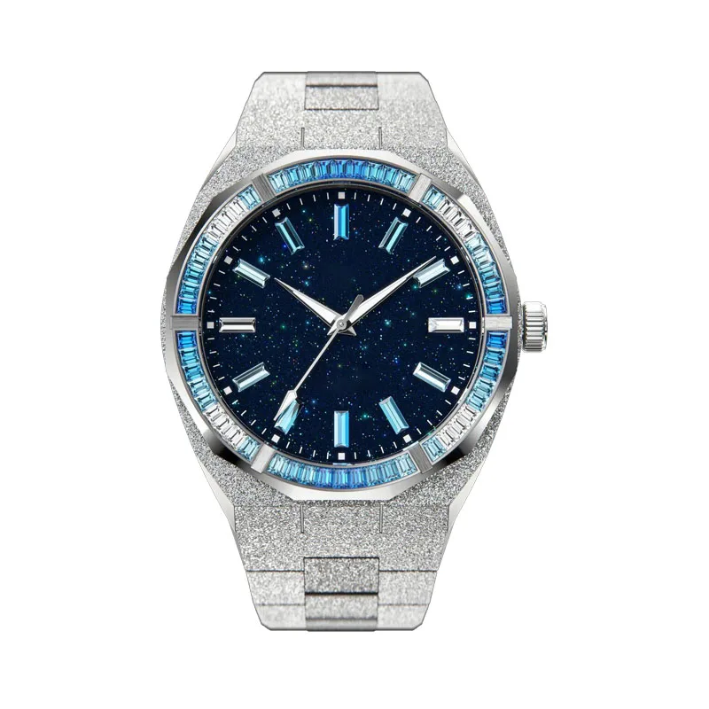 Custom logo Limited 5ATM Waterproof Black Hand-Set Crystal Bezel Frosted Star Dust Men Quartz Watch