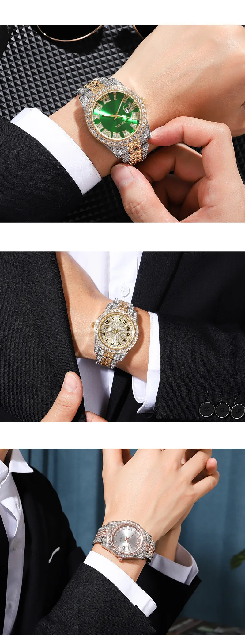 Hip Hop Diamond Watch Fashion Luxury Quartz Watches Stainless Steel Diamond Dial Iced Out Quartz Watch Men Jewelry