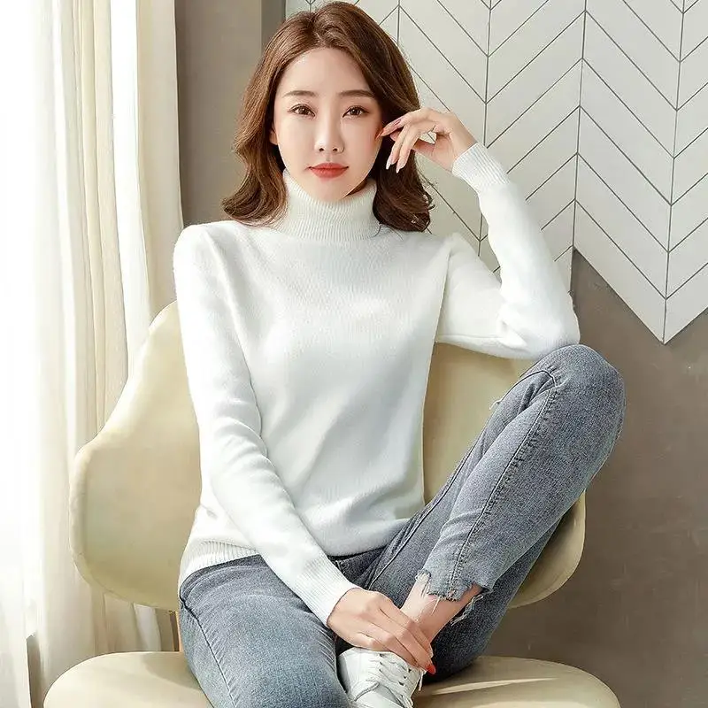Women Turtleneck Thick Sweater Autumn Winter Long Sleeve Knitted Pullover Top Female Solid Slim Fleece Sweaters