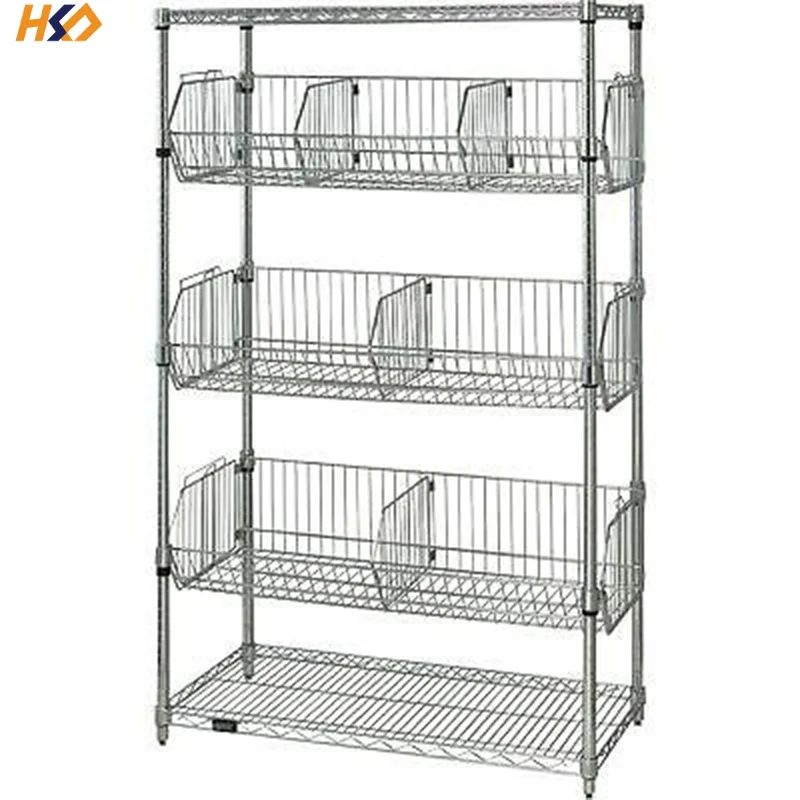 4 Tiers Light-Duty Supermarket Kitchen Retail Store Commodity Wire Metal Shelf