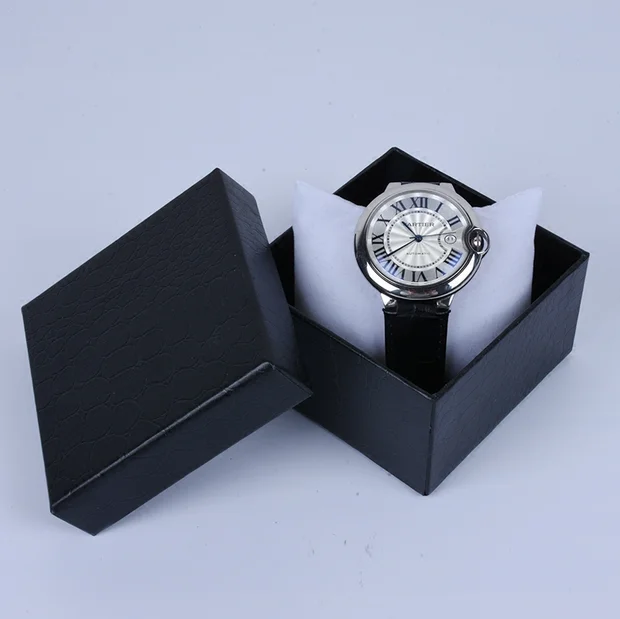 Custom matte black watch packaging box paper with pillow cardboard strap jewelry gift lid and base color boxes with brand name
