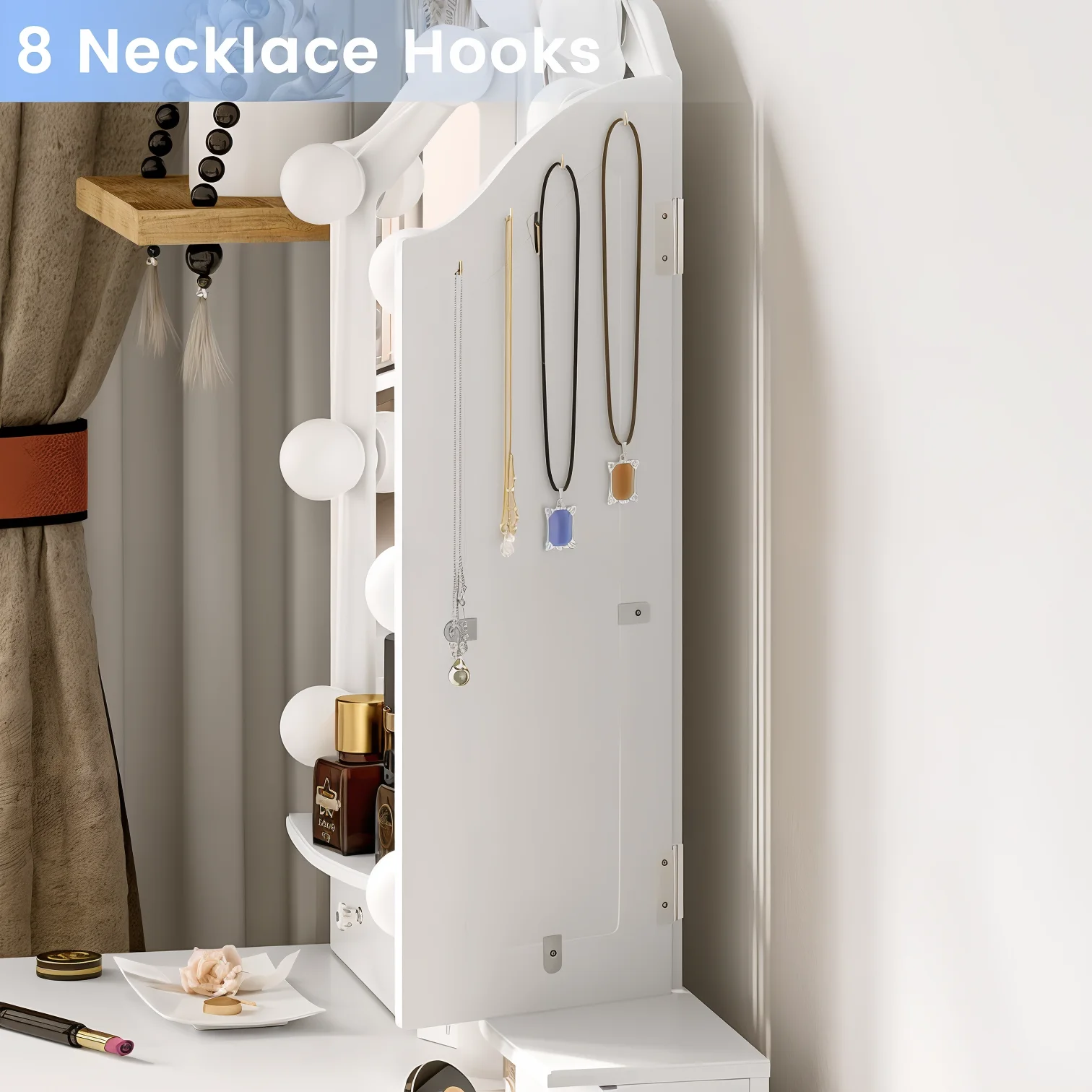 Makeup Vanity with Lighted Mirror & Stool, White Vanity Desk Set with 5 Drawers, 3 Light Settings, Adjustable Brightness