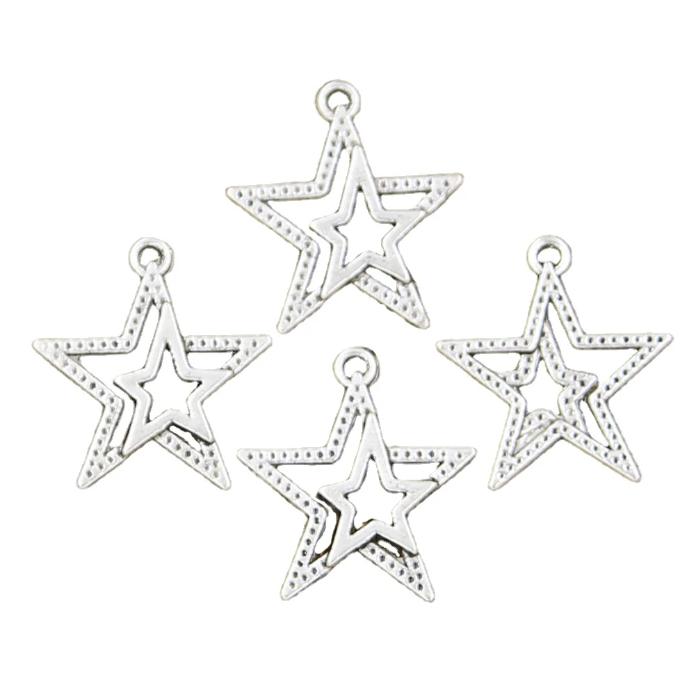 Charms star pentagram 23x20mm Handmade Making fit,Vintage Tibetan Silver Color Pendants,DIY For Bracelet Necklace