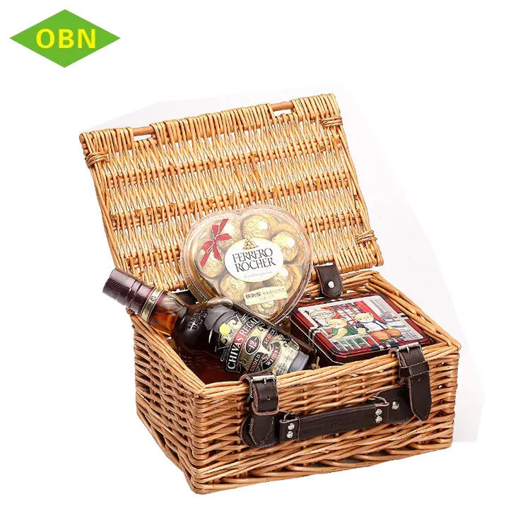Hot sell customized outdoor holiday empty wicker picnic hamper basket with lid