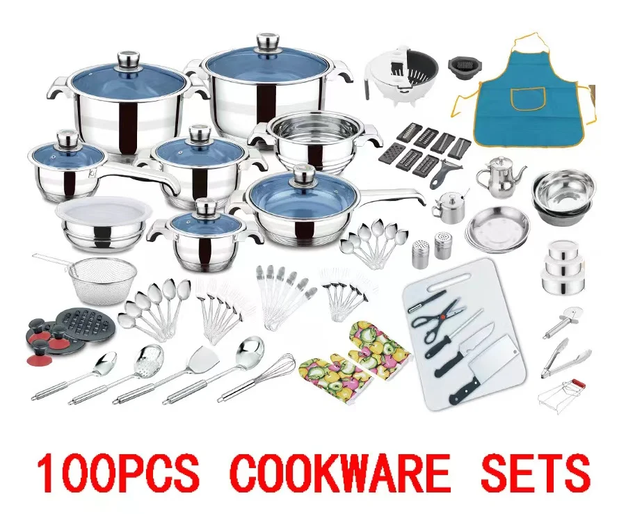 Wholesale 70Pcs Compound Bottom Stainless Steel Pots Cookware Set For Kitchen Cooking