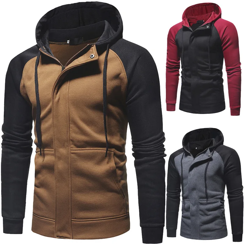 Mens Long Sleeve Sweater  Hooded Jacket Winter Warm Fleece Hoodie Zip Front Sweatshirt