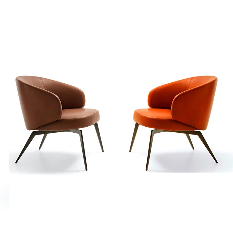 Italy minimalist design leather orange white elegant living room furniture sofa chair set of 2 accent chair modern