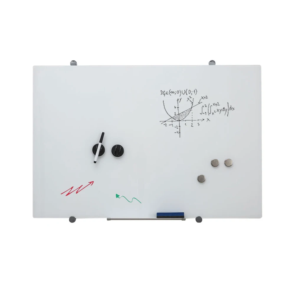 Magnetic Glass Whiteboard Dry Erase Board for Interactive Office Wall Frameless White Glassboard with Marker Tray