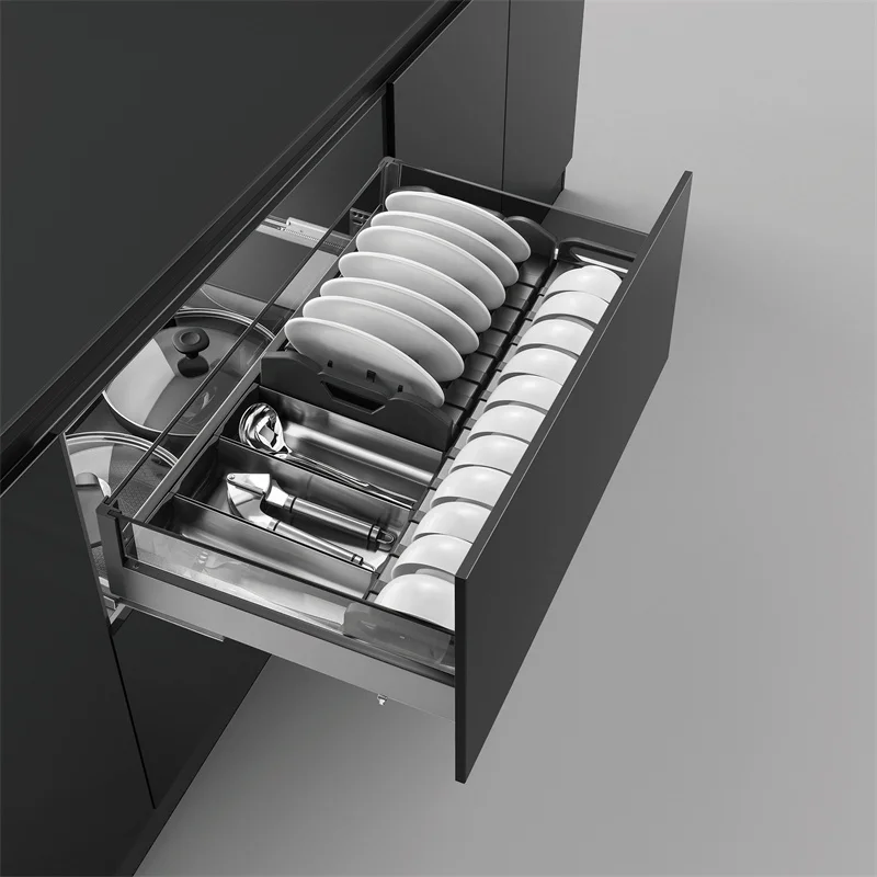 Base Dish Plates Drainer Rack Wire Solf Closing Sliding Organizer Cabinet Kitchen Storage Accessories Pull Out Drawer Basket