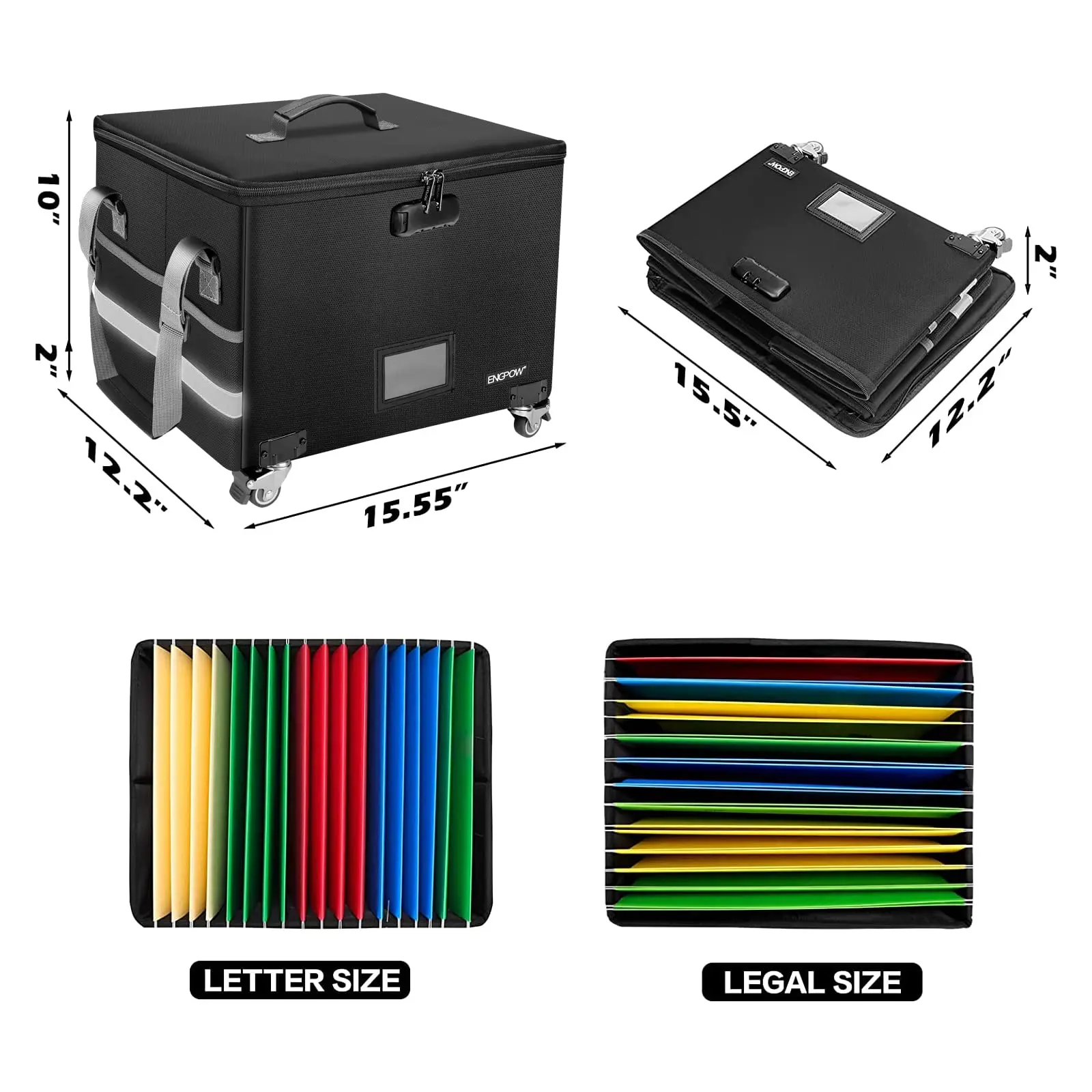 Lockable Fireproof File Box Foldable Rolling File Storage Organizer File Cabinet