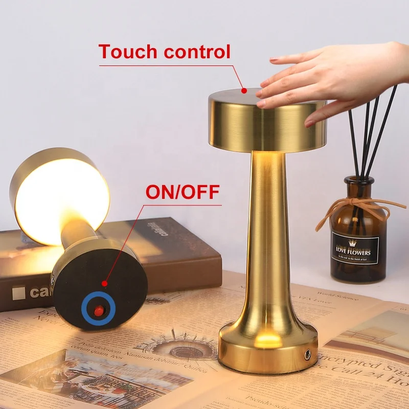 Touch Control USB Charging Latest Rechargeable Nordic Gold Metal Retro Bar Table Lamps