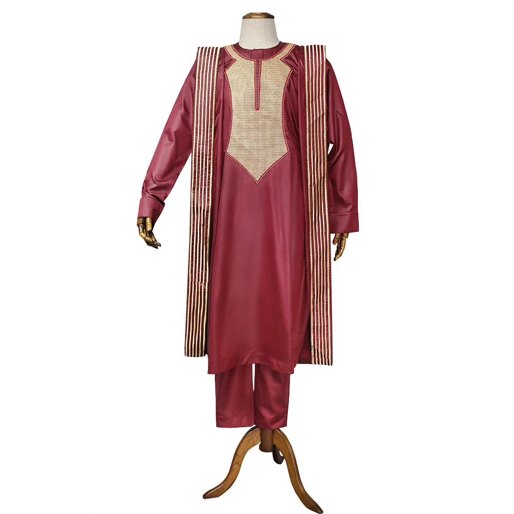 H & D Fashion Clothes African Men Bazin Riche Clothing Men Embroidery 3 Pieces Suit Clothes For Autumn Winter