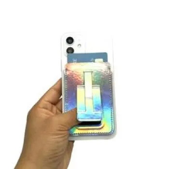PU Leather Foldable Invisible Cell Phone Stand Card Storage Bag Business Card Holder with Cards Push Out Window