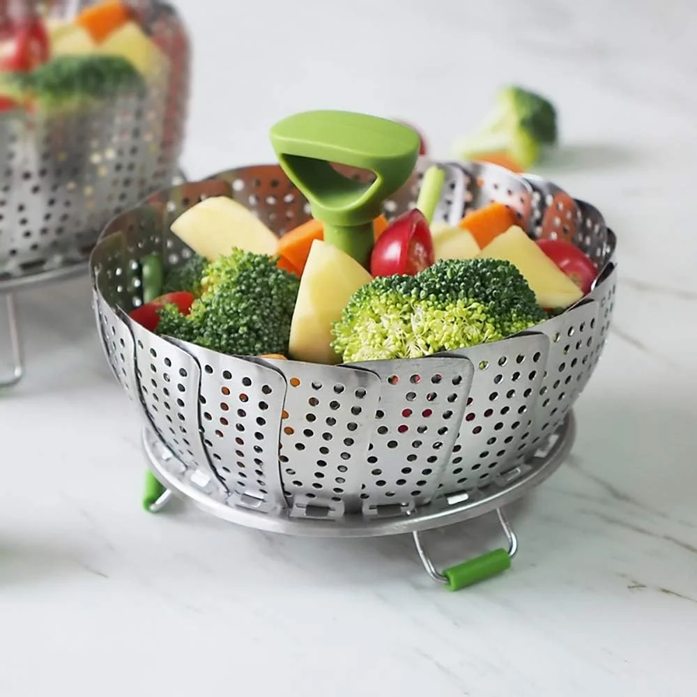 Kitchen Storage Rack Accessories Portable Folding Stainless Steel Vegetable Steamer Basket Cooking Steamer Insert Tray Rack