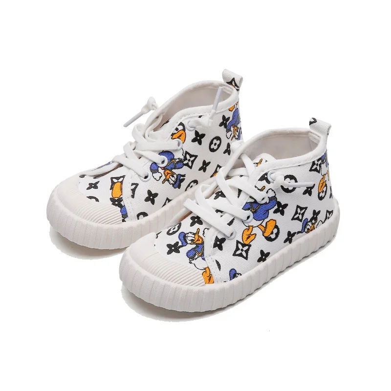 2021 New Fashion Cartoon Soft Sole Canvas White Blue Breathable Non-slip Wear Resistant Winter Light Baby Shoes Girl