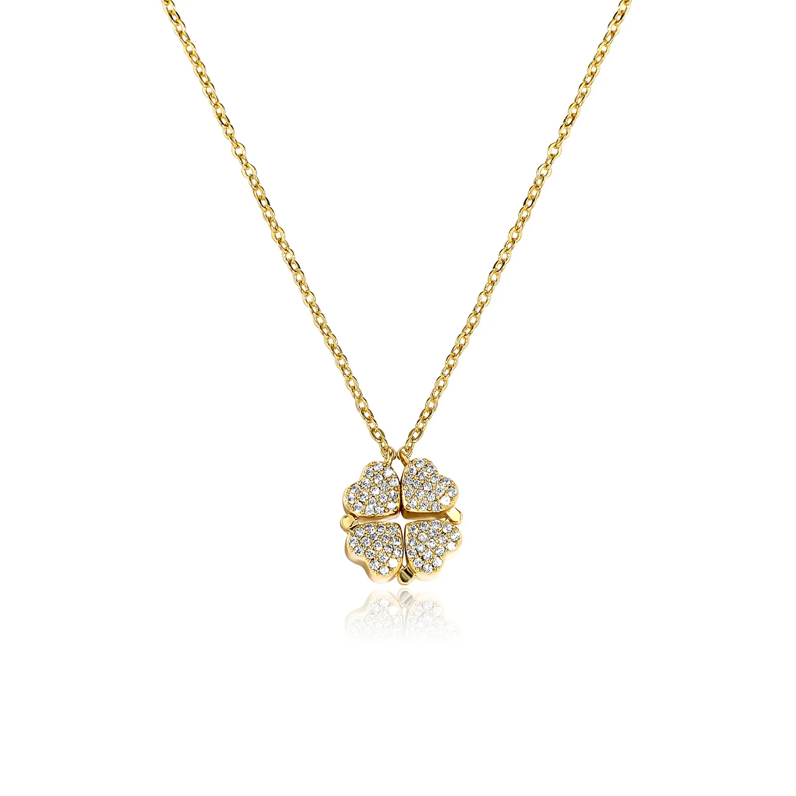 Custom 14K Gold Four Leaf Clover Necklace for Women Stainless Steel Religious Charm Jewelry Diamond Pearl Weddings Anniversaries