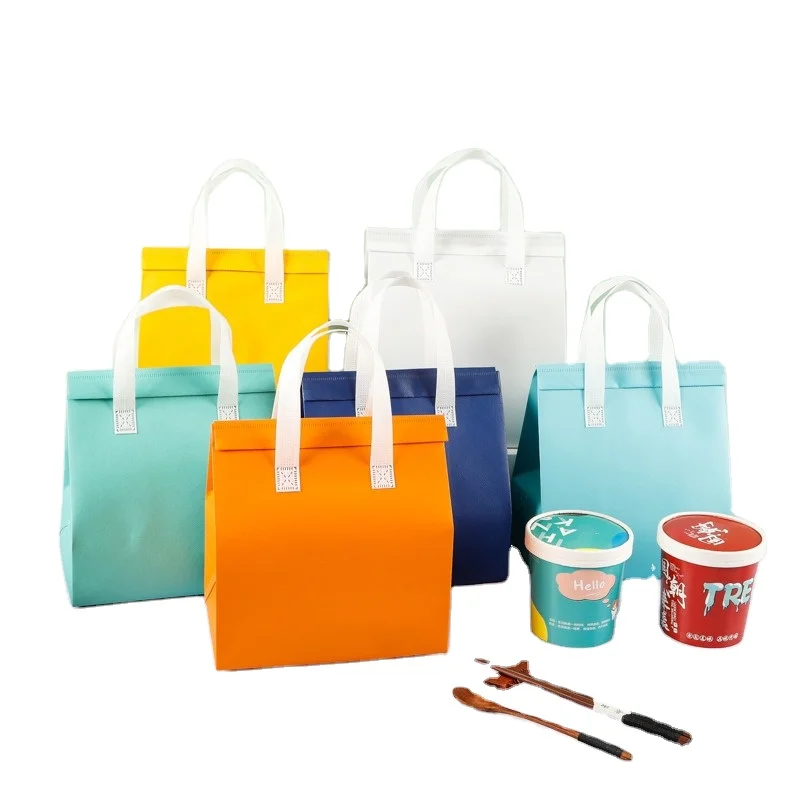 Non Woven Aluminum Foil Disposable Cooler Bag Small Takeaway Cold And Hot Drinks Coffee Food Delivery Thermal Insulated Bag
