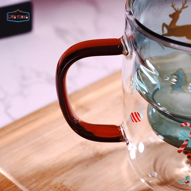 Fuguang Vintage Blank Mugs Printer Double Walled Glass Coffee Mug For Christmas