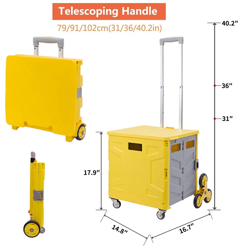 Amazon Crate Grocery Plastic Shopping Luggage Trolley Folding Mini Boot Shopping Trolley Cart Bags Wheels