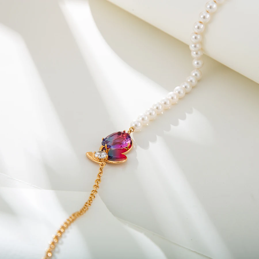 X000463460 Xuping jewelry pearl african custom ladies gold jewelry Spliced pearl chain heart pendant necklace