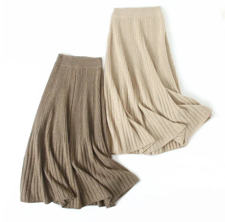 Cashmere Skirts for Women Stylish 2025 Custom Knit Skirt Cashmere Pleated Skirt Mid-length With High-waisted Elegance