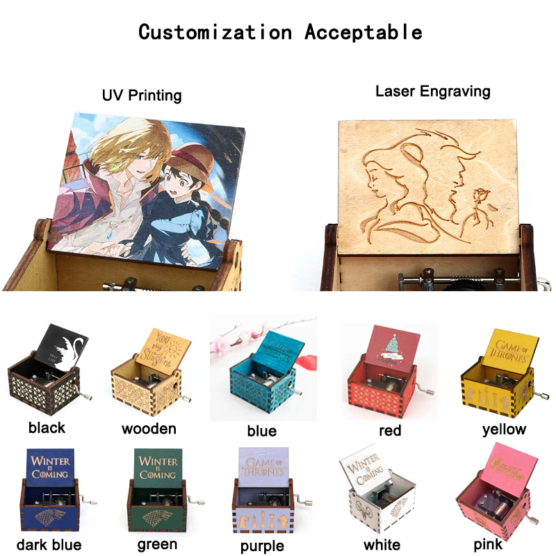 Wholesale Promotion Wooden Hand Crank Music Box Custom Mini Music Box Accept Logo Laser Engraved