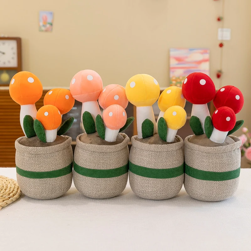 Wholesale Cute Plush Flower Pots and Mushroom Indoor Decoration Figures Pine Plant Pillows and Toys for Home Decor