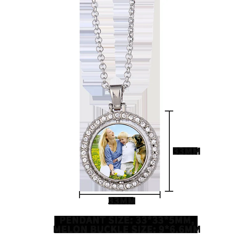 Sublimation Blanks Round Necklace With Diamonds For Family Love Gifts