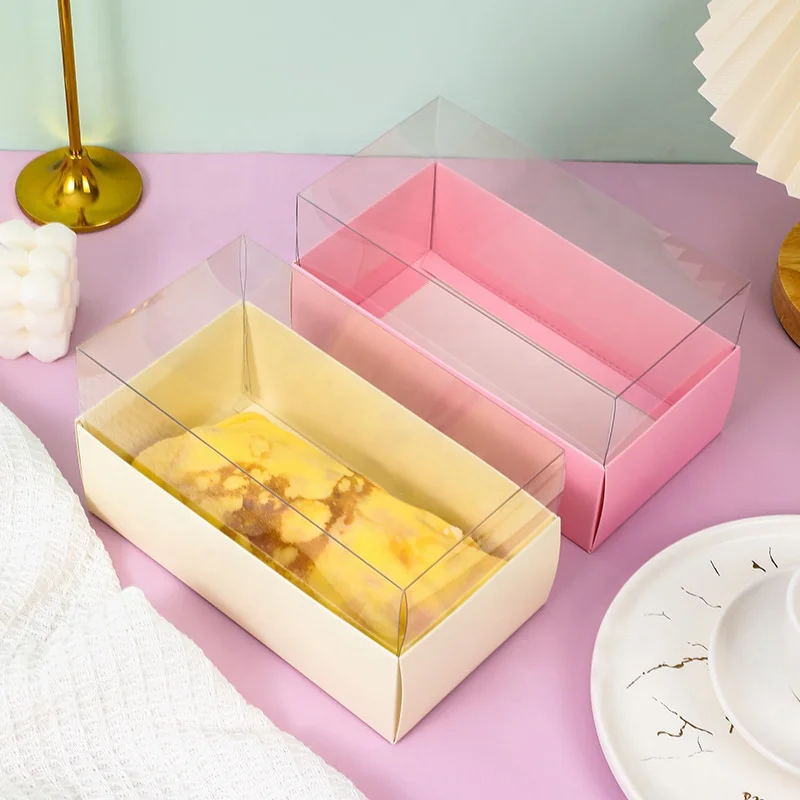 XJH Transparent Cupcake Swiss Roll Clear Container Plastic PET Baking Packaging Gift paper Box Rectangular Cake Box