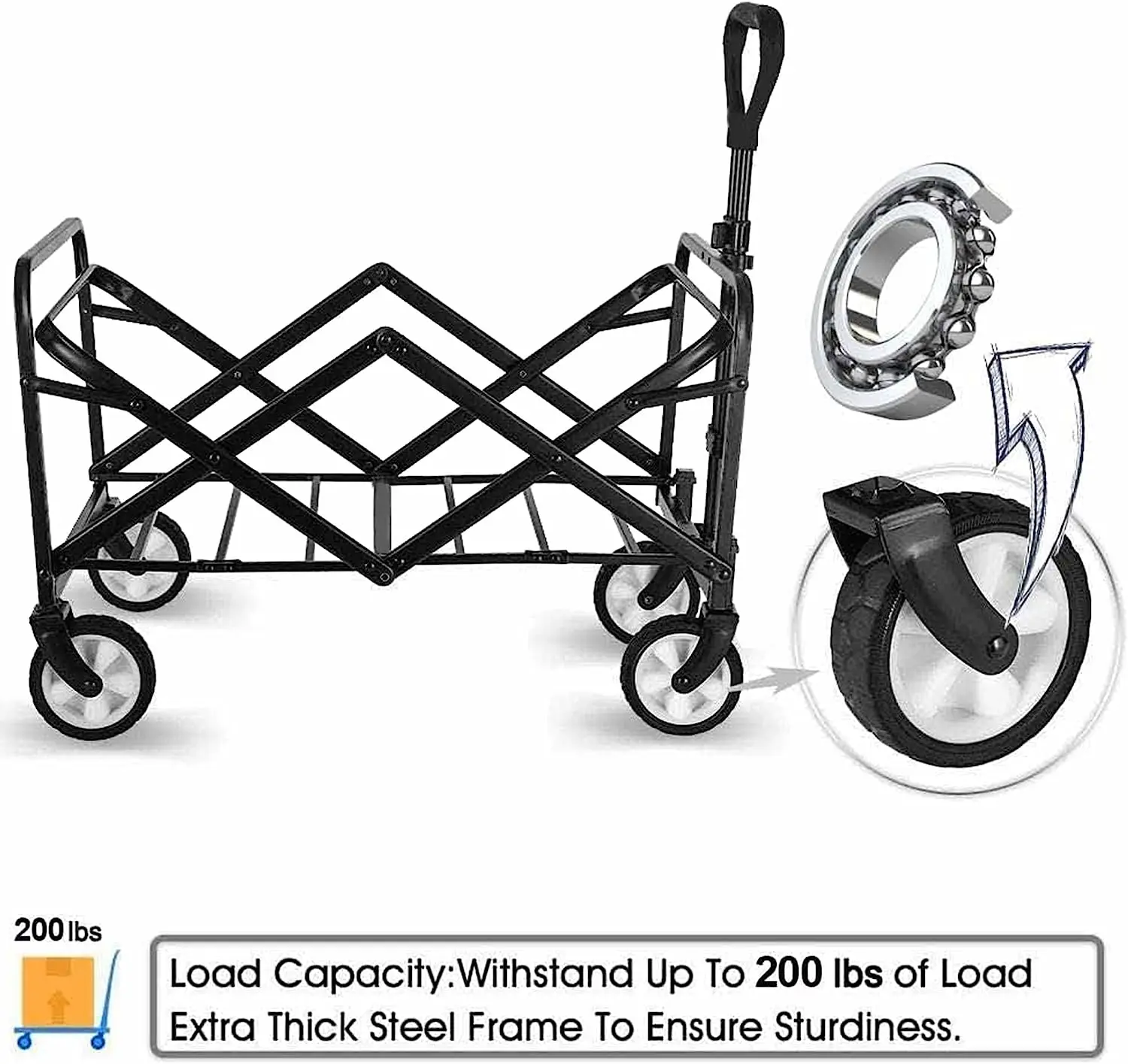 Collapsible Foldable Wagon, Beach Cart Large Capacity, Heavy Duty Folding Wagon Portable for Sports, Shopping, Camping