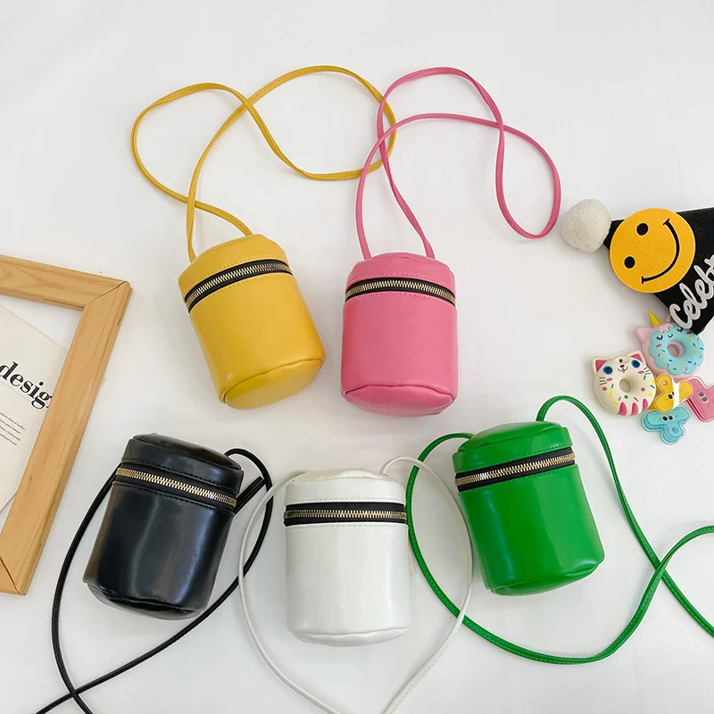 Candy Color Baby Girls Bucket Shoulder Bag Cute Children Coin Purse Handbags Pu Leather Princess Chain Small Crossbody Bags