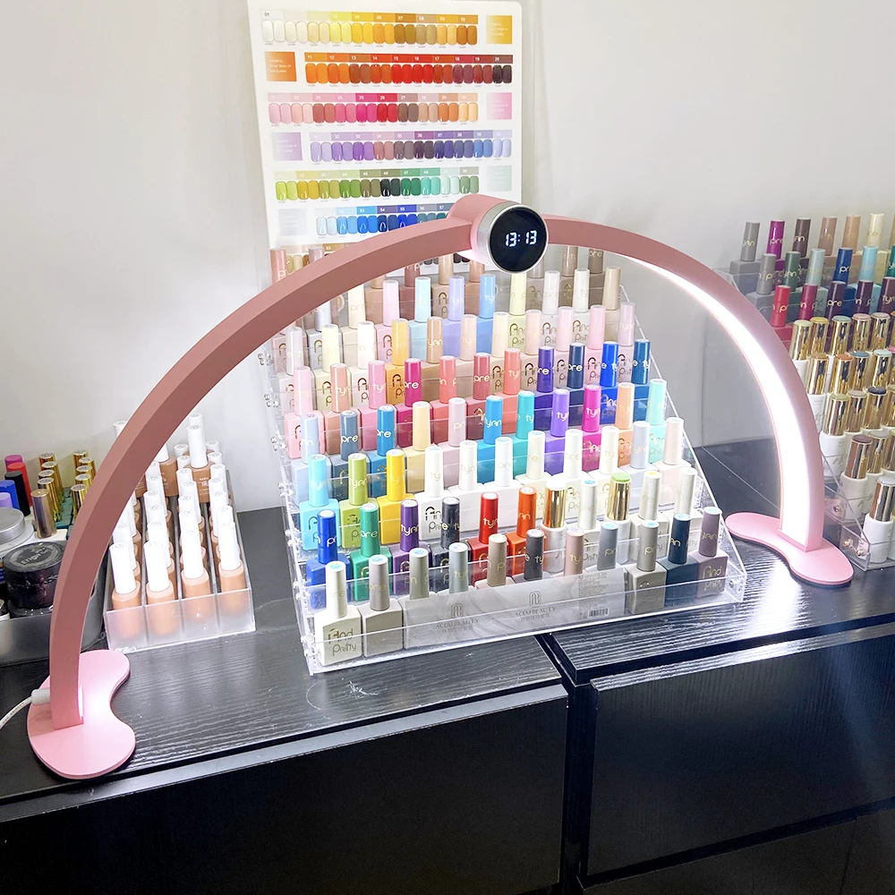 New Free Custom Logo LED Desktop Half Moon Lamp with time display Rhinestones Desktop Arch Ring Led Fill-in Lamp half moon light